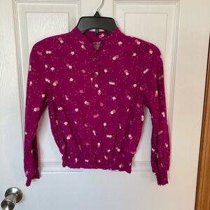 Cat & Jack girls Magenta Floral Long Sleeve Blouse large 10/12